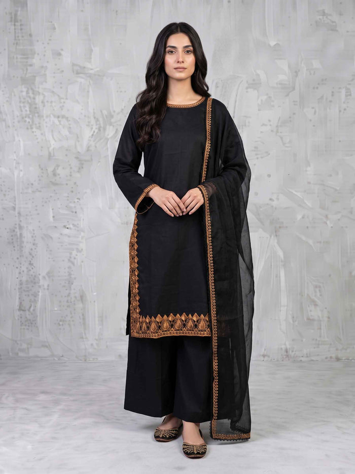 Linen 3 Piece Embroidered Dress - TW 04