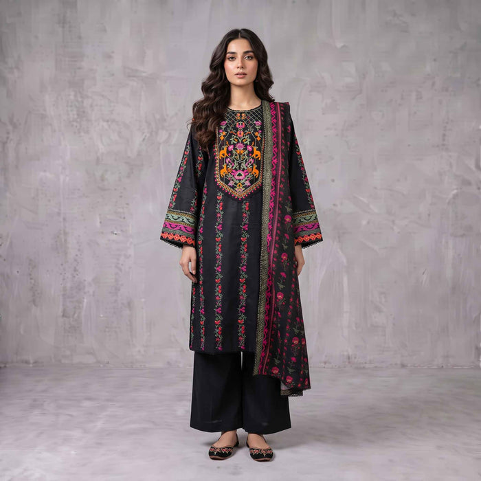 Winter Stitched Khaddar 3 Piece Embroidered Dress -TW 06