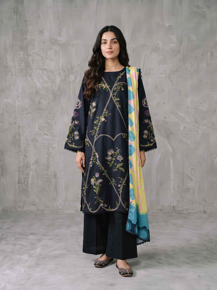 Winter Stitched Khaddar 3 Piece Embroidered Dress - TW 22
