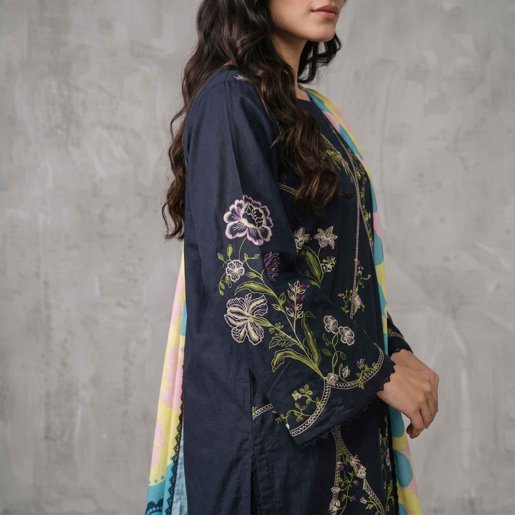 Winter Stitched Khaddar 3 Piece Embroidered Dress - TW 22