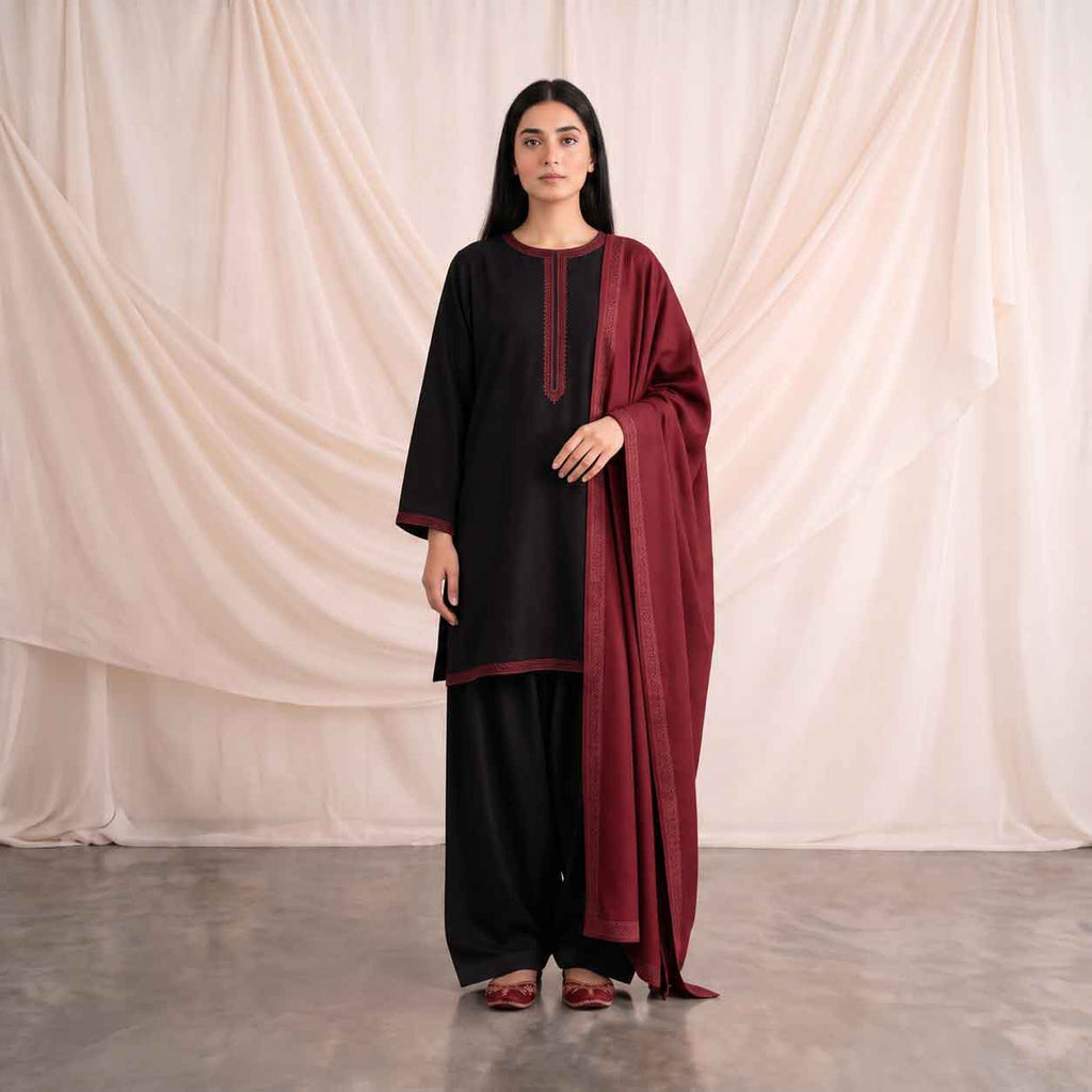 Winter Stitched 3PC Dhanak Embroidered Suit - TW 29