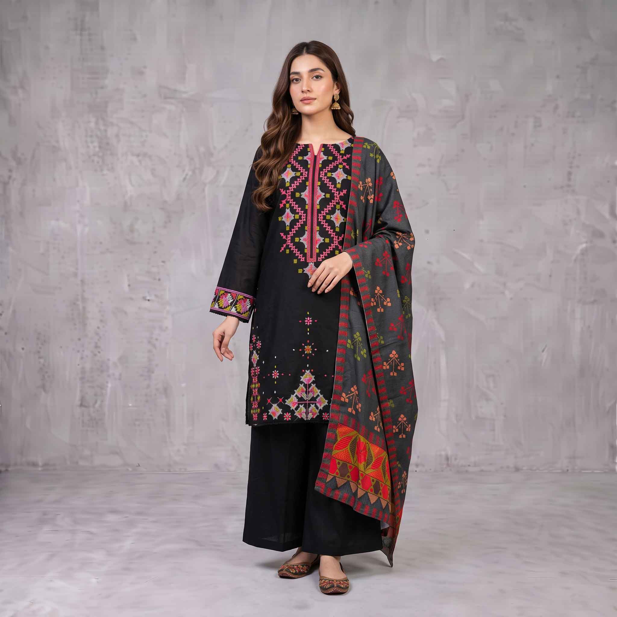 Winter Stitched 3PC Dhanak Embroidered Dress - TW 20