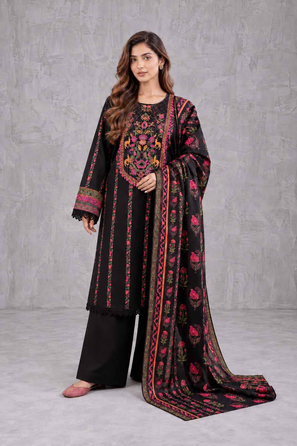 Winter Stitched Khaddar 3 Piece Embroidered Dress -TW 06