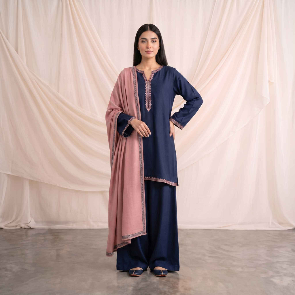 Winter Stitched 3PC Dhanak Embroidered Suit - TW 27