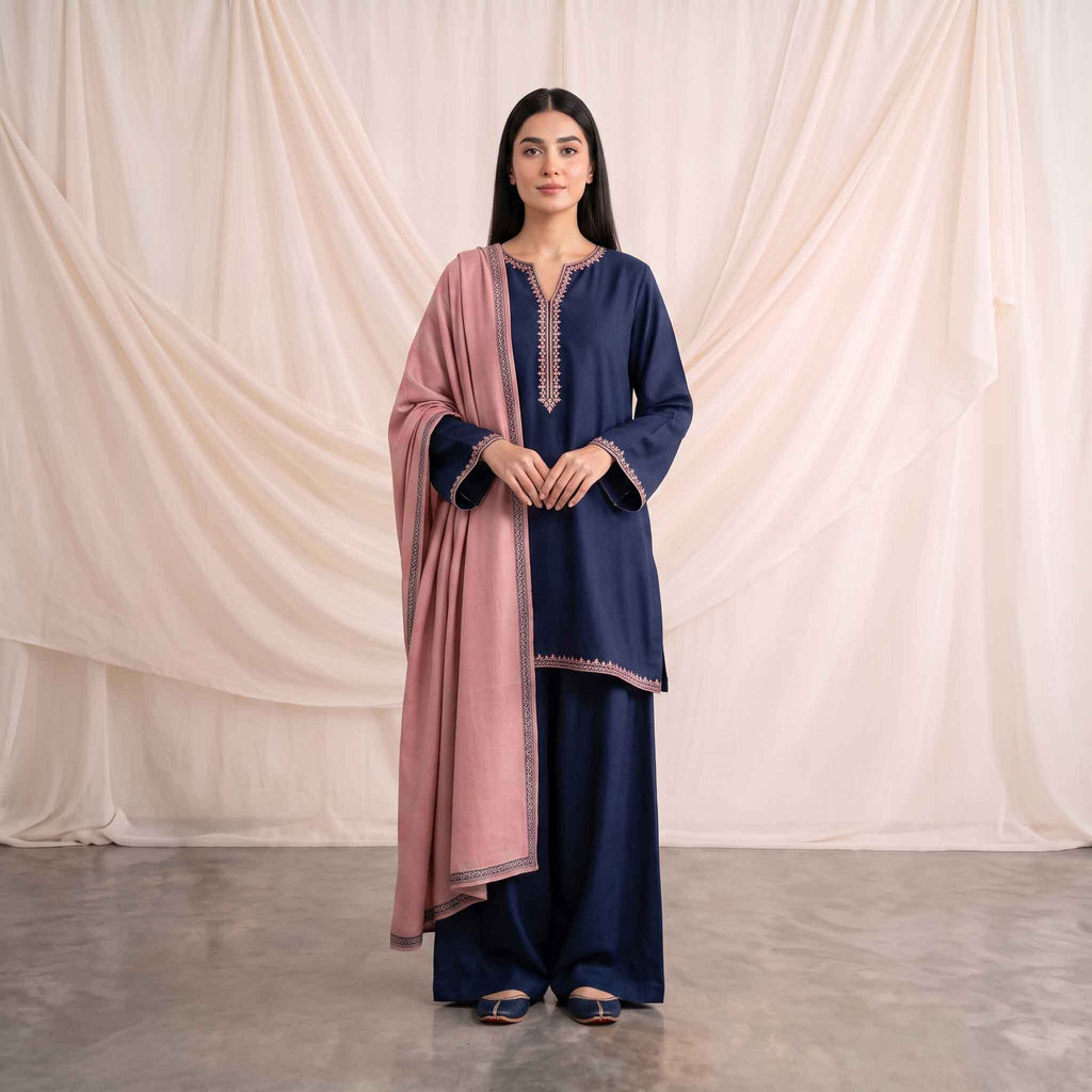 Winter Stitched 3PC Dhanak Embroidered Suit - TW 27