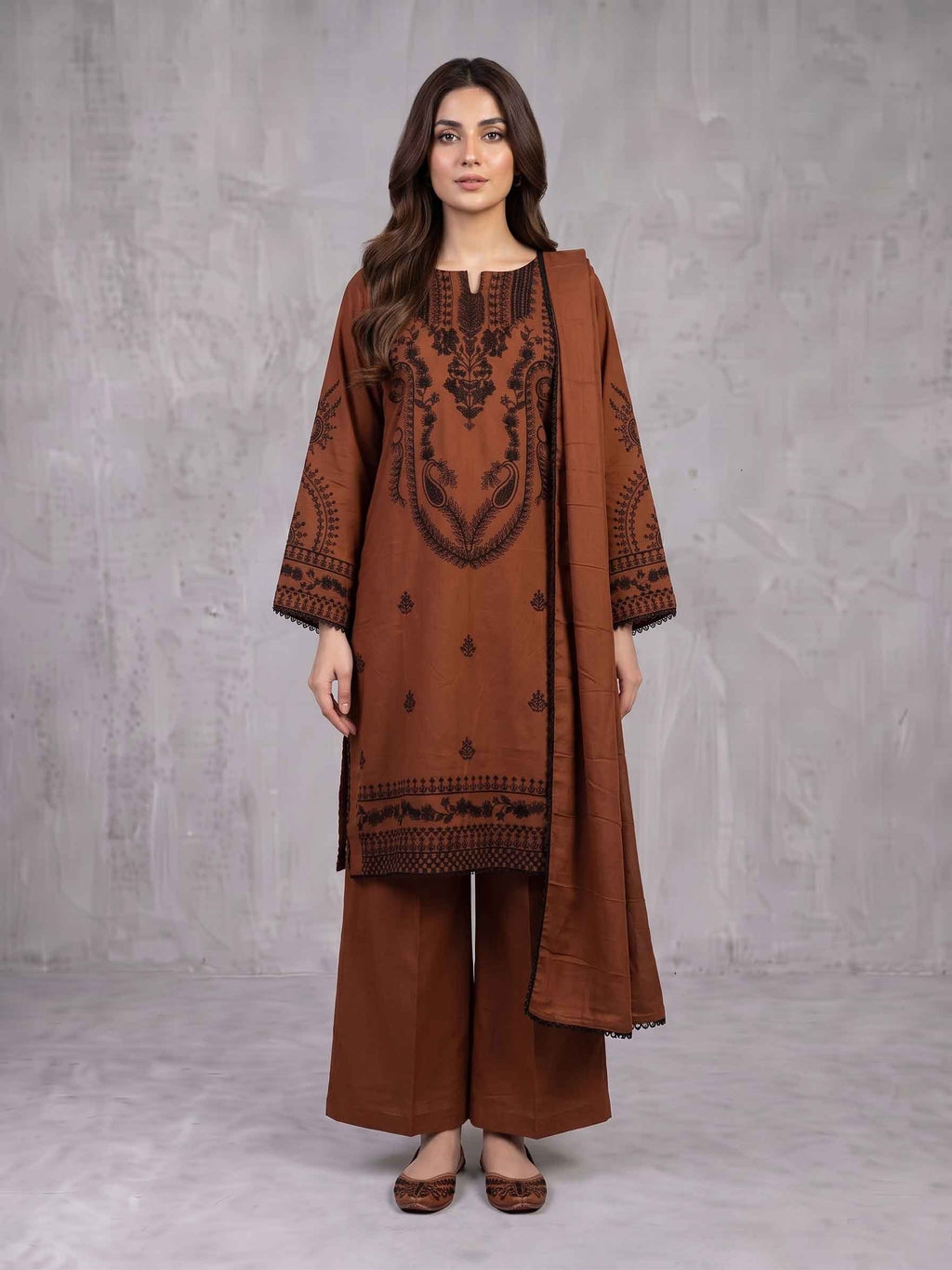 Winter Stitched 3PC Dhanak Embroidered Suit - TW 18
