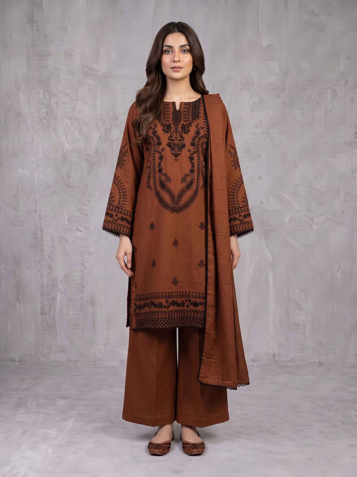 Winter Stitched 3PC Dhanak Embroidered Suit - TW 18