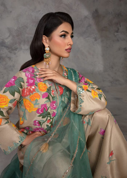 Summer Unstitched 3PCs Embroidered Lawn Dress With Polyester Chiffon Dupatta   - 377