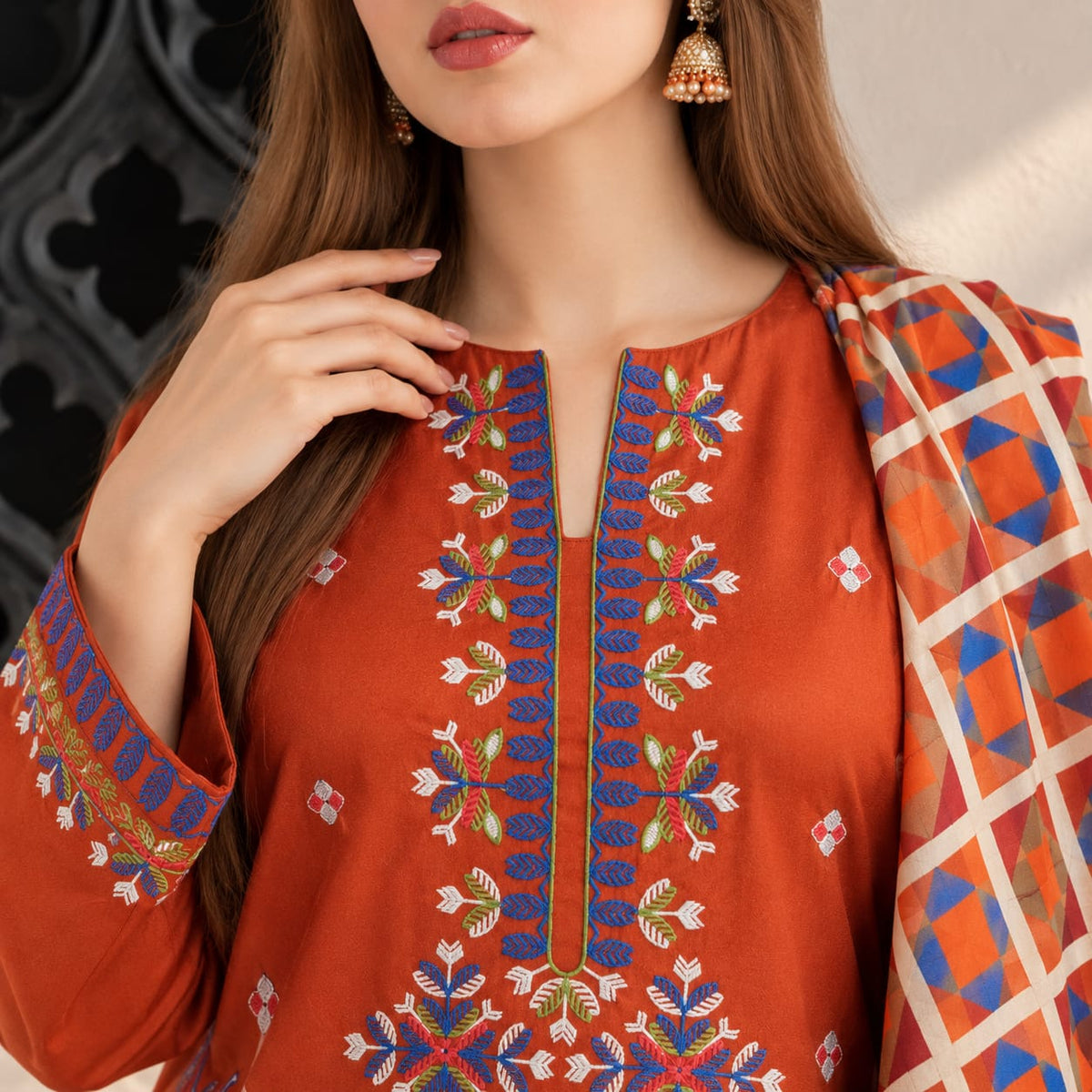 Winter Stitched 3PC Dhanak Embroidered Suit - TW 16