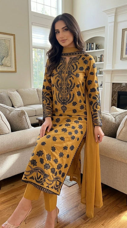 Summer Unstitched 3PCs Embroidered Lawn Dress   - 493