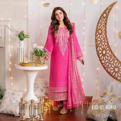 Summer Unstitched 3PCs Embroidered Lawn Dress With Monar Dupatta - 478