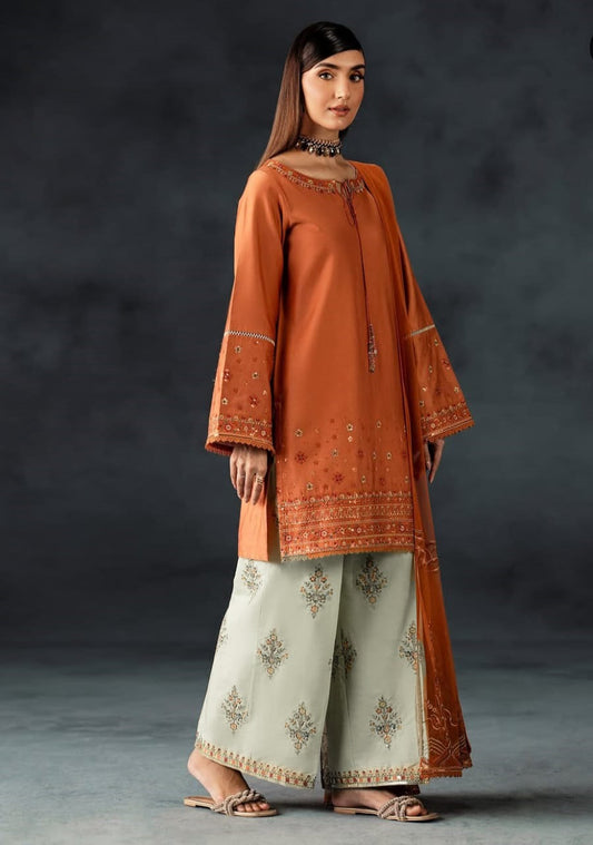 Summer Unstitched 3PCs Embroidered Lawn Dress With Monaar Lawn Dupatta - 453