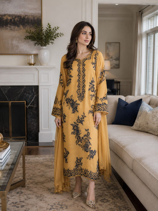 Summer Unstitched 3PCs Embroidered Lawn Dress  - 488