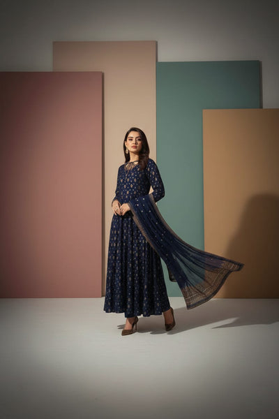 Poly Viscose 3PC Embroidered Frock - 115