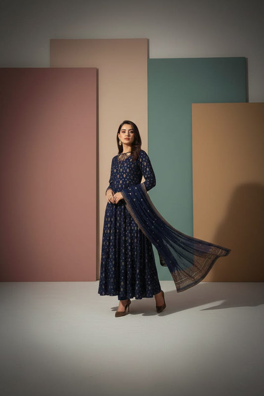 Poly Viscose 3PC Embroidered Frock - 115