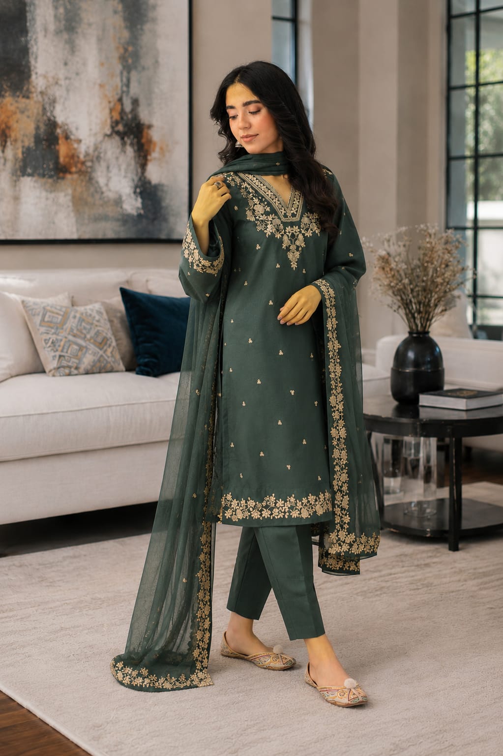 Summer Stitched 3PCs Sequin  Embroidered Lawn Dress  - TS 13