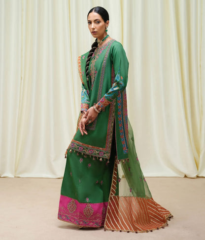 Summer Unstitched 3PCs Embroidered Lawn Dress With Organza Dupatta - 456