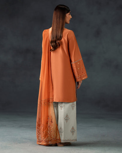 Summer Unstitched 3PCs Embroidered Lawn Dress With Monaar Lawn Dupatta - 453