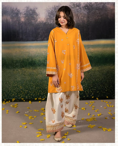 Summer Unstitched 2PCs Embroidered Lawn Dress With Embroidered Trouser   - 363