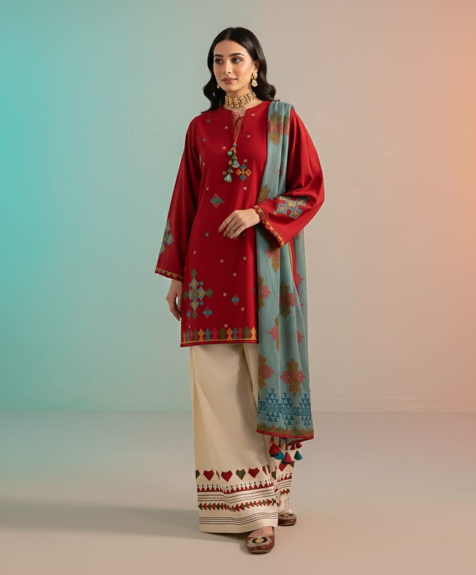 Winter 3PC Dhanak Embroidered Suit - 406