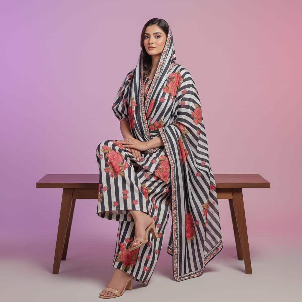 Winter 3PC Karandi Digital Print Dress - 445