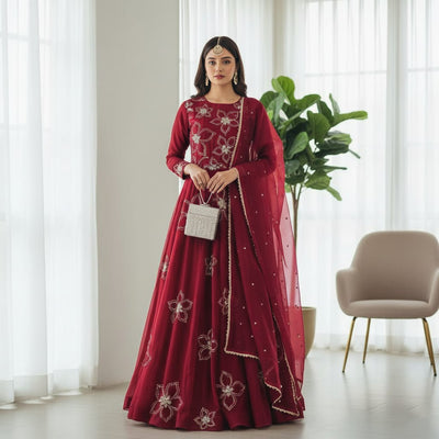 Kataan Silk 3 Piece Embroidered Frock - 39