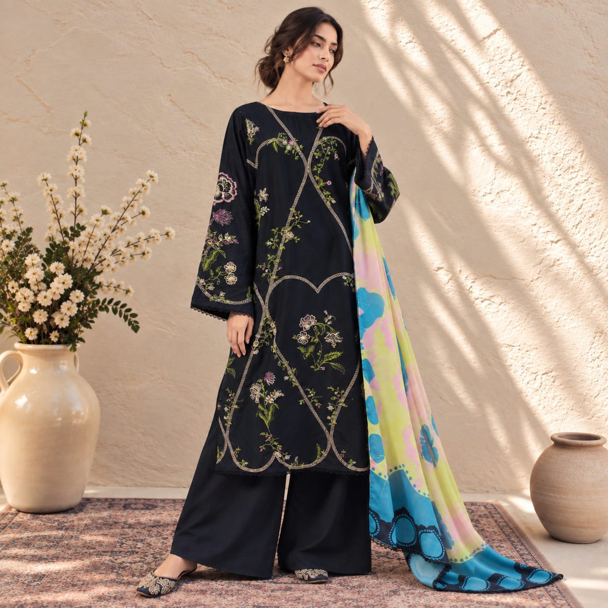 Winter Stitched Khaddar 3 Piece Embroidered Dress - TW 22