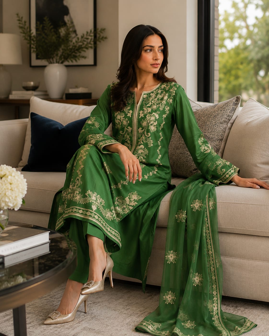 Summer Unstitched 3PCs Embroidered Lawn Dress With Net Dupatta - 486