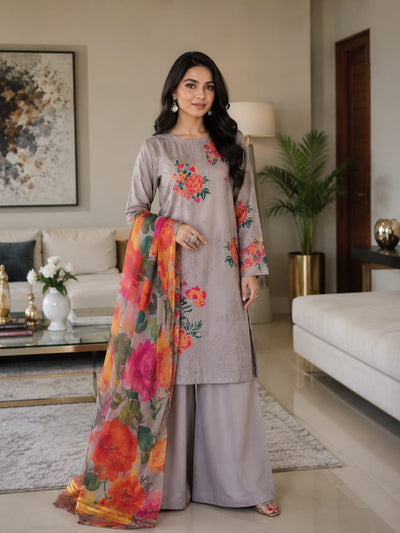 Summer Unstitched 3PCs Embroidered Lawn Dress With Manaar Dupatta   - 369