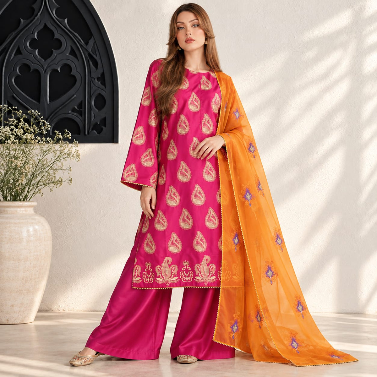 Winter Stiched 3 Piece Kataan Silk Embroidered Dress - TW 25