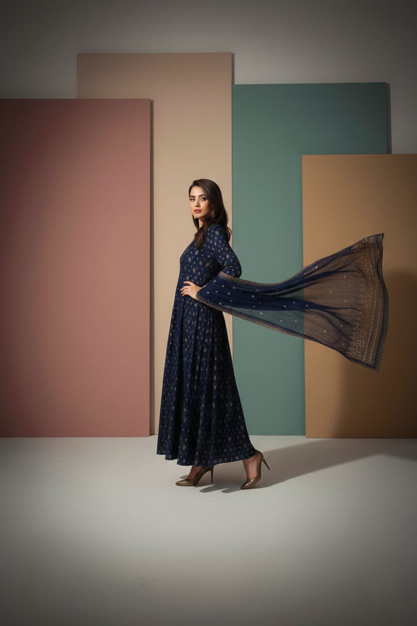 Poly Viscose 3PC Embroidered Frock - 115