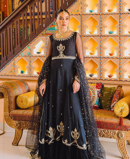 Organza Unstitched 3 Piece Embroidered Frock - 317
