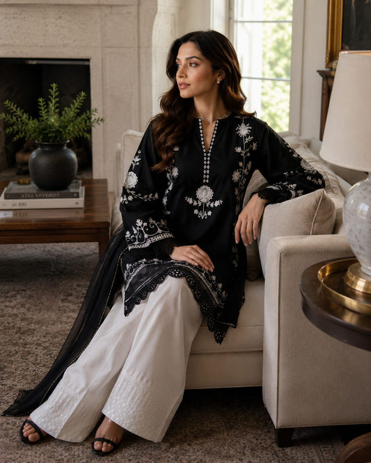 Summer Unstitched 3PCs Embroidered Lawn Dress    - 363