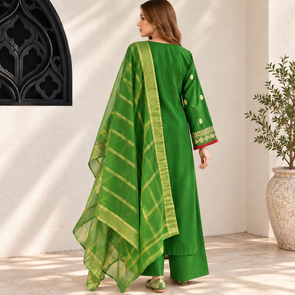 Winter Stiched 3 Piece Kataan Silk Embroidered Dress - TW 10