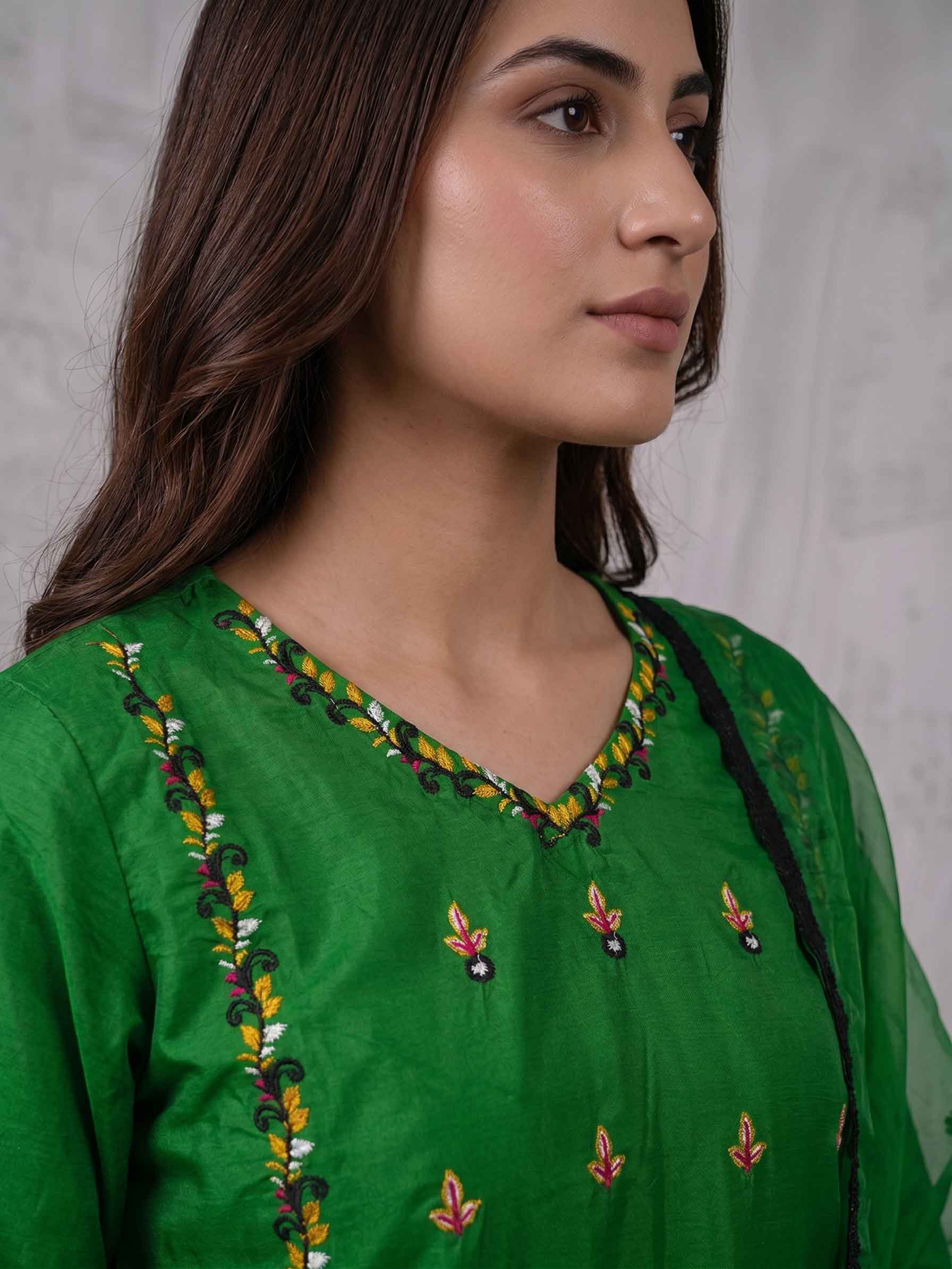 Winter Stitched Kataan Silk 3 Piece Embroidered - TW 19