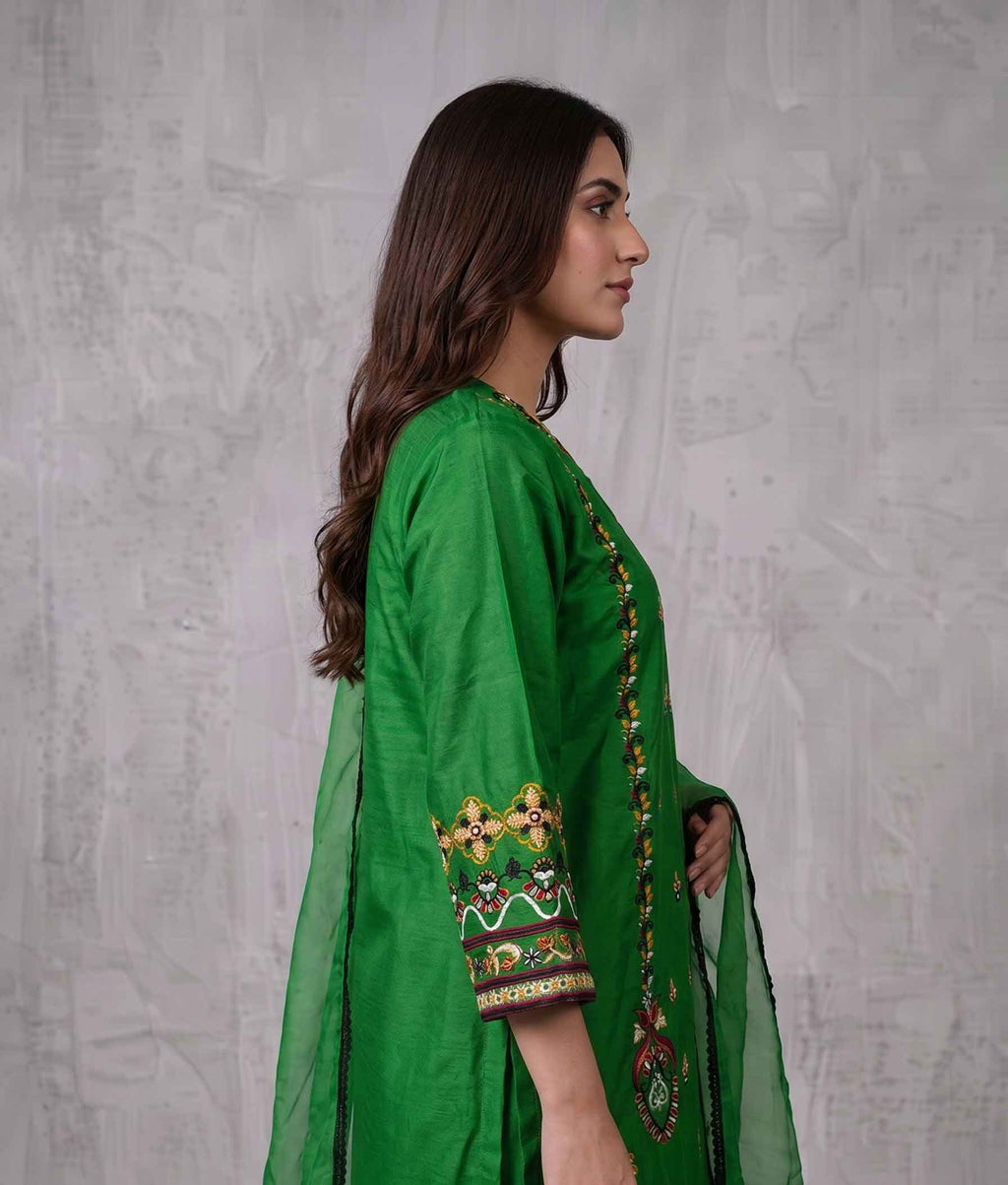 Winter Stitched Kataan Silk 3 Piece Embroidered - TW 19