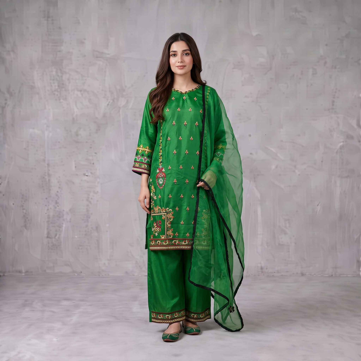 Winter Stitched Kataan Silk 3 Piece Embroidered - TW 19