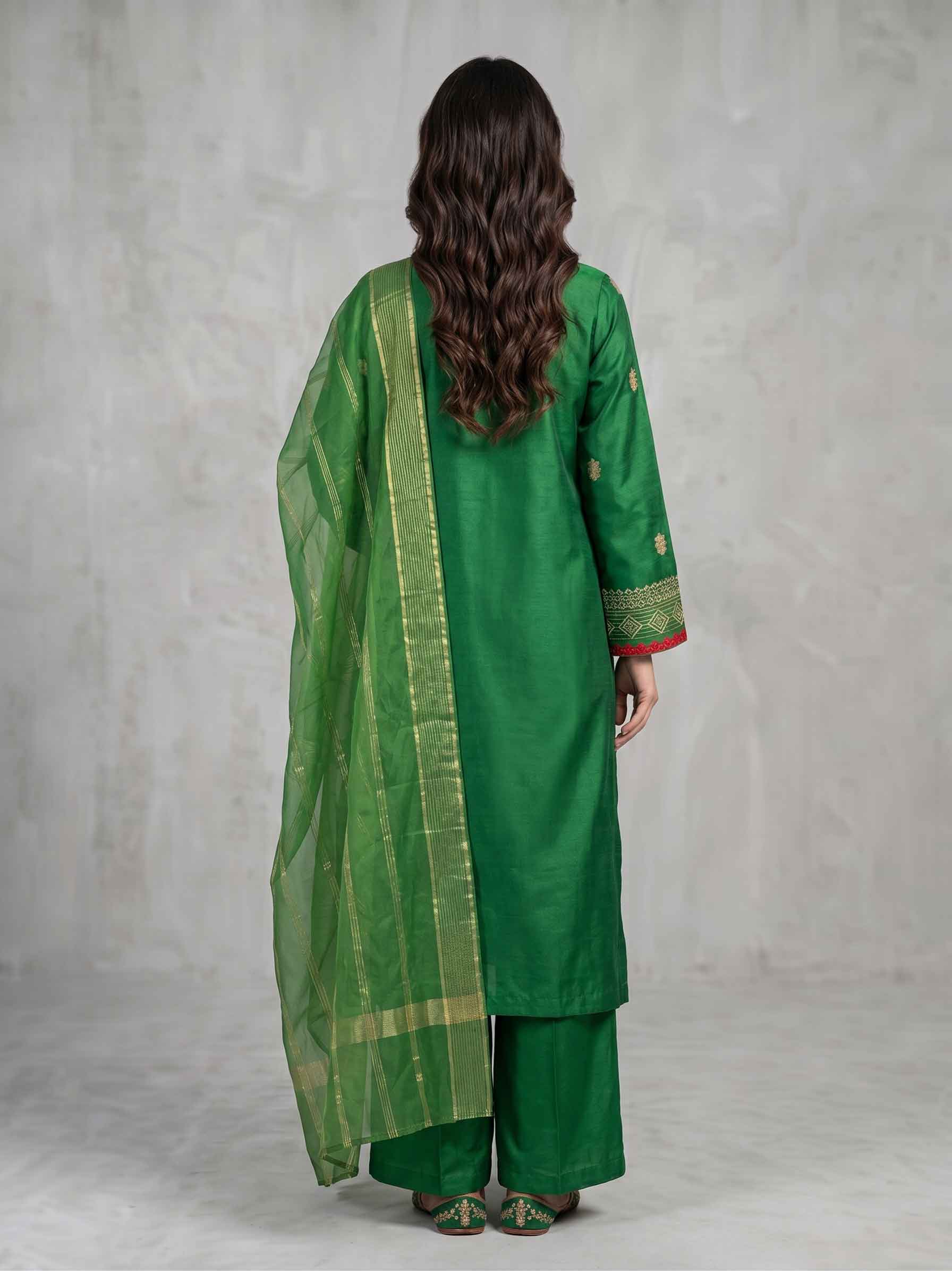 Winter Stiched 3 Piece Kataan Silk Embroidered Dress - TW 10