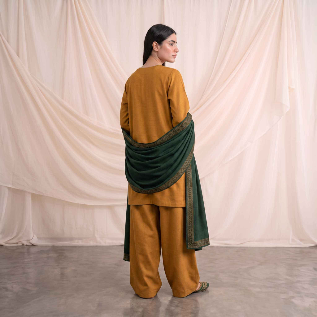 Winter Stitched 3PC Dhanak Embroidered Suit - TW 23