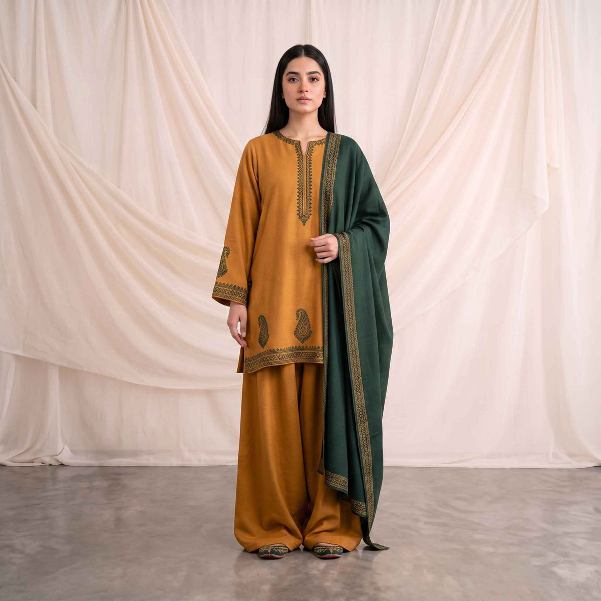 Winter Stitched 3PC Dhanak Embroidered Suit - TW 23