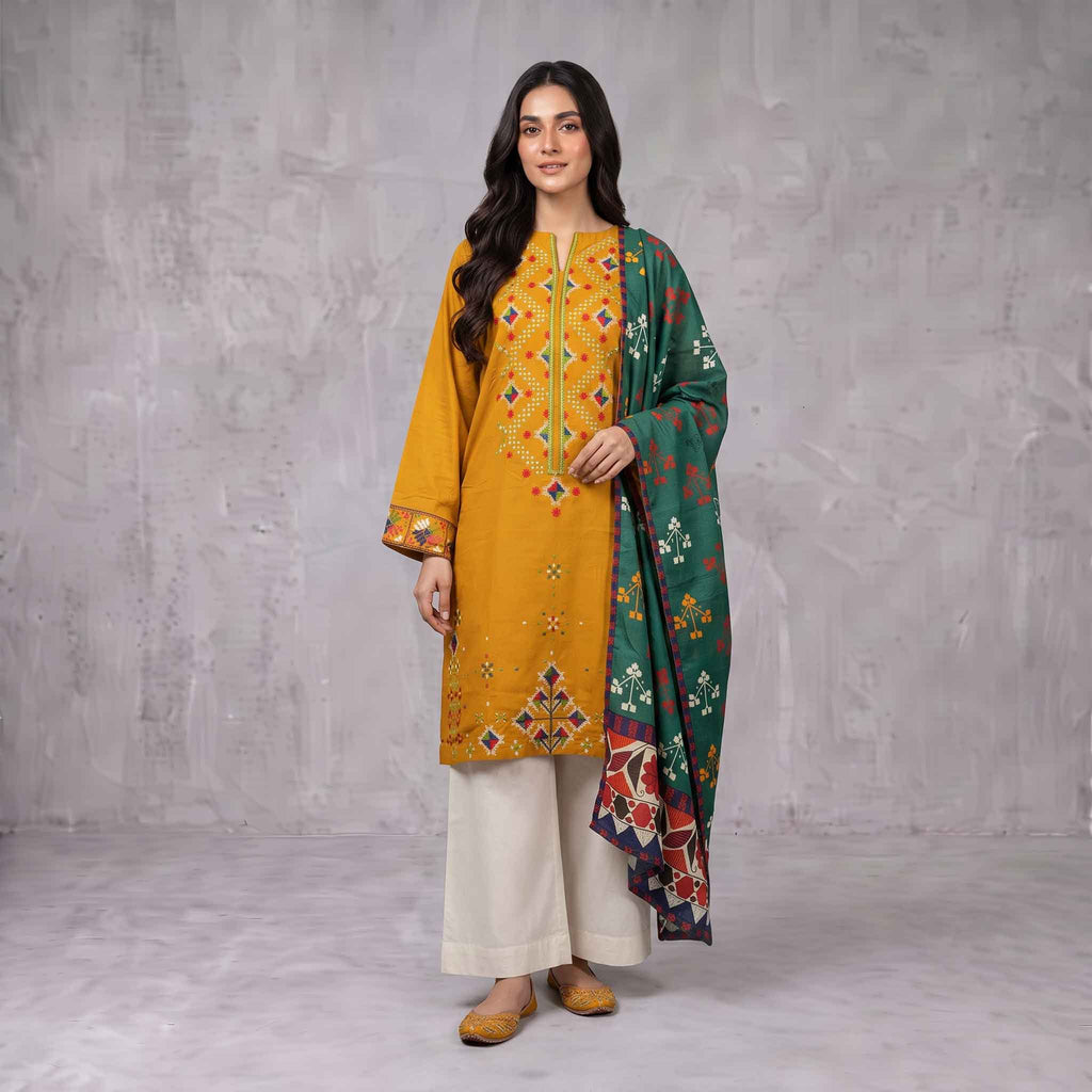 Winter Stitched Dhanak 3 Piece Embroidered Dress - TW 15