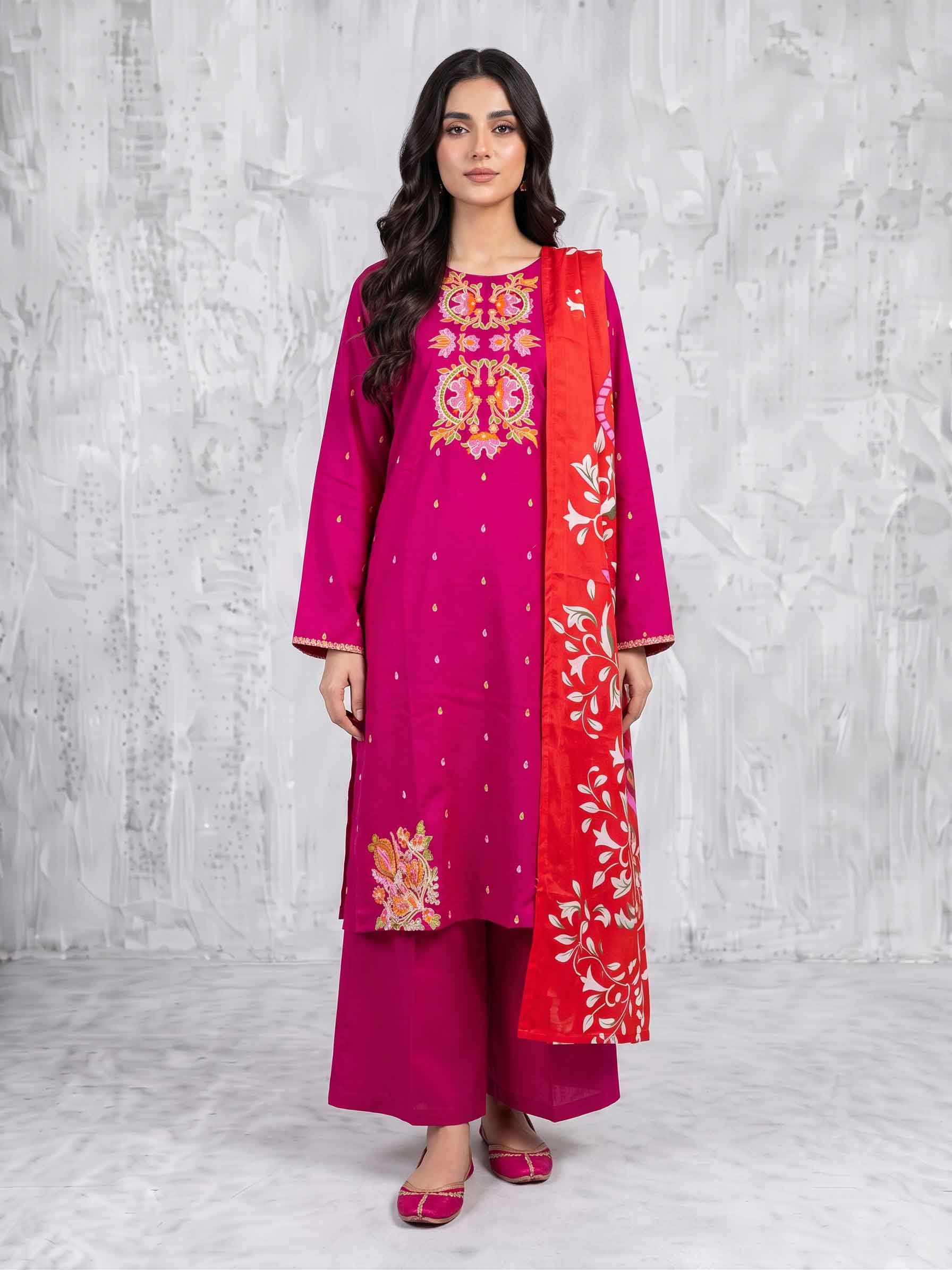 Winter Stitched Dhanak 3 Piece Embroidered Dress - TW 17