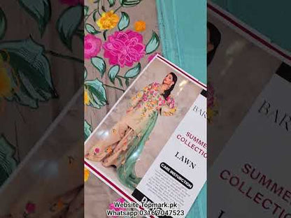 Summer Unstitched 3PCs Embroidered Lawn Dress With Polyester Chiffon Dupatta   - 377