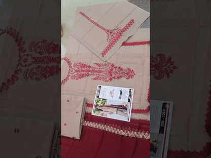 Summer Unstitched 3PCs Embroidered Lawn Dress With Polyester Chiffon Dupatta   - 344