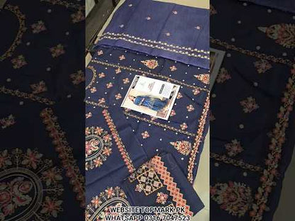 Summer Unstitched 3PCs Embroidered Lawn Dress With Monar Dupatta  -193