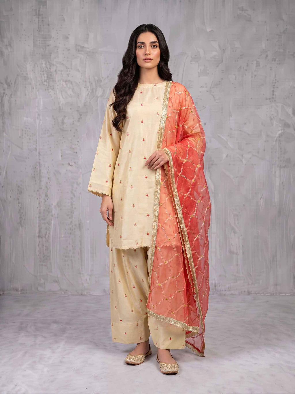Winter Stitched Kataan Silk 3pc Embroidered Dress - TW 12