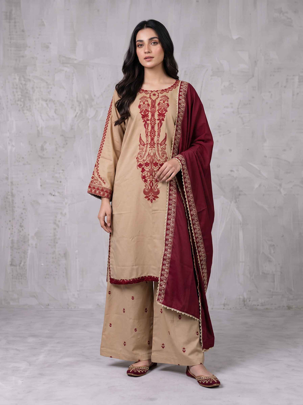 Winter Stitched 3PC Dhanak Embroidered Dress- TW 21
