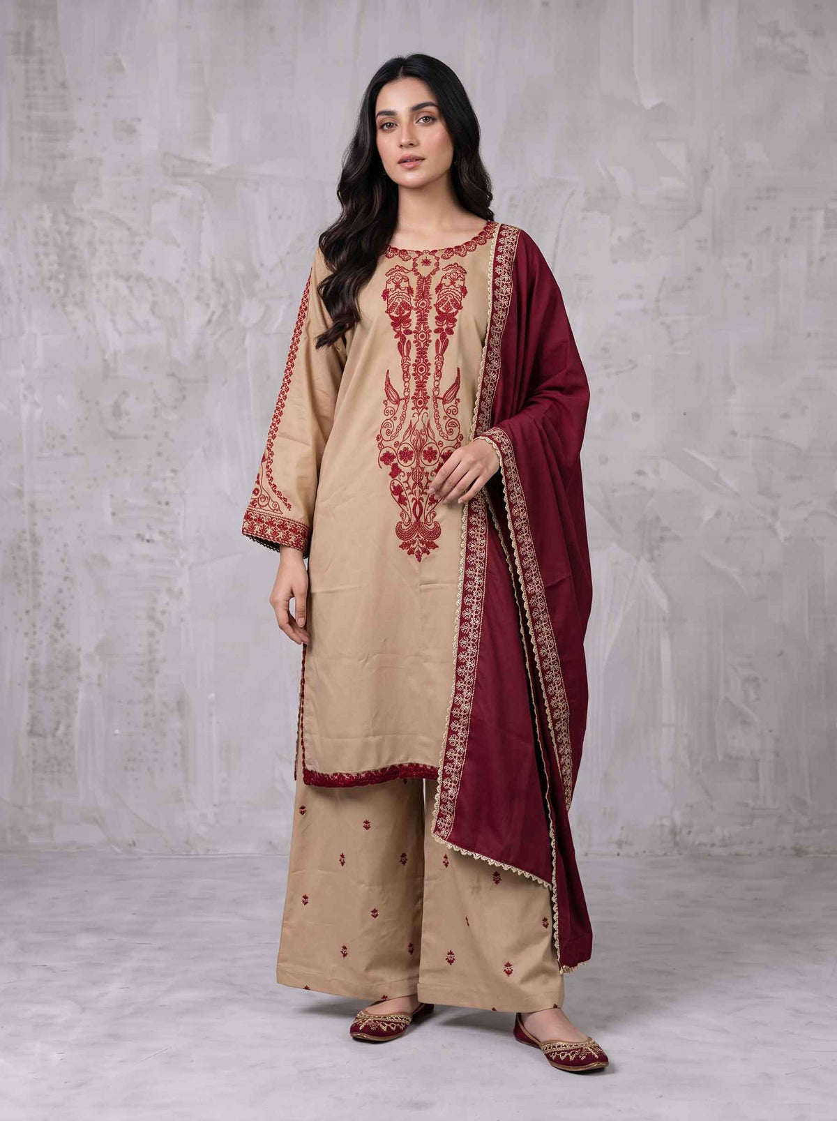 Winter Stitched 3PC Dhanak Embroidered Dress- TW 21