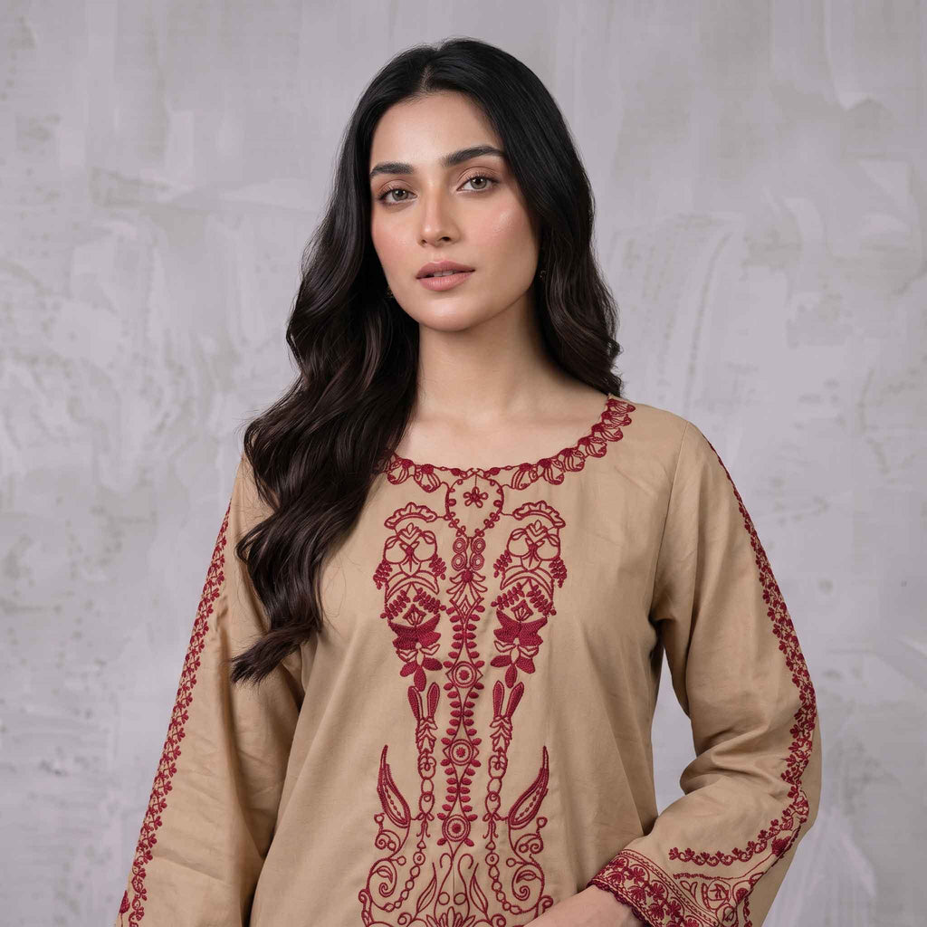 Winter Stitched 3PC Dhanak Embroidered Dress- TW 21