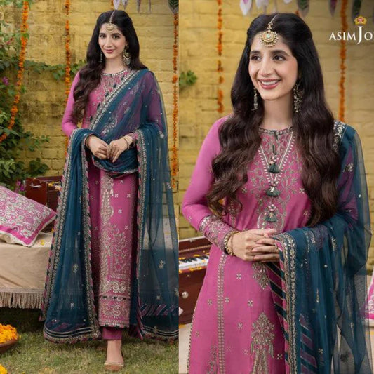 Summer Unstitched 3PCs Embroidered Lawn Dress With Chiffon Dupatta  - 452